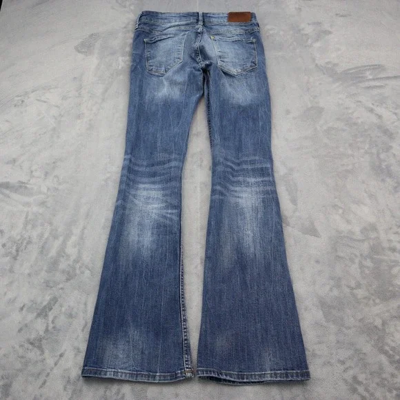 HM Pants Womens 28 Blue Denim Low Waist Boot Cut Flat Front Jeans Bottoms - Picture 8 of 16